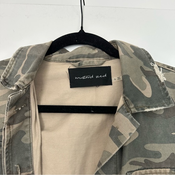 Mustard Seed (S) Green Camo Button Up Utility Chore Jacket: Boutique, Camoflauge - Picture 2 of 4